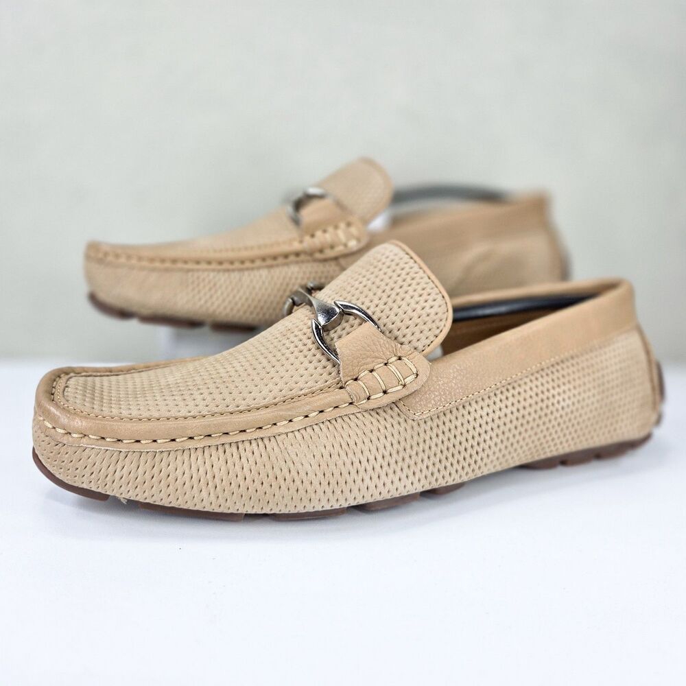 Donald Pliner Dorion03 Tan Perforated Leather Bit Driver Loafers Sz 7.5